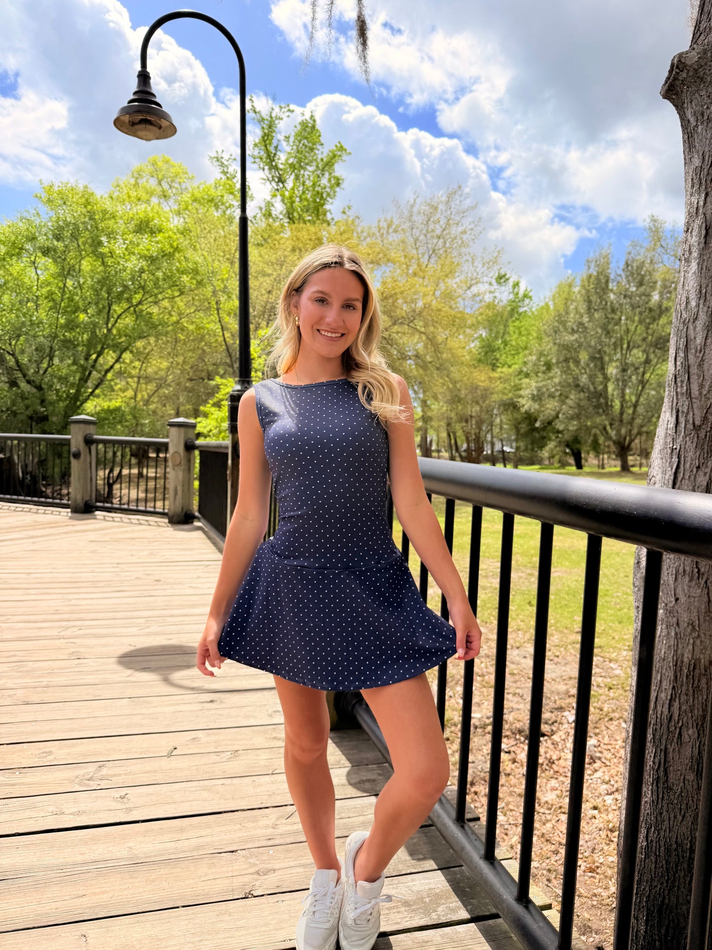 Navy Polka Dot Athletic Dress