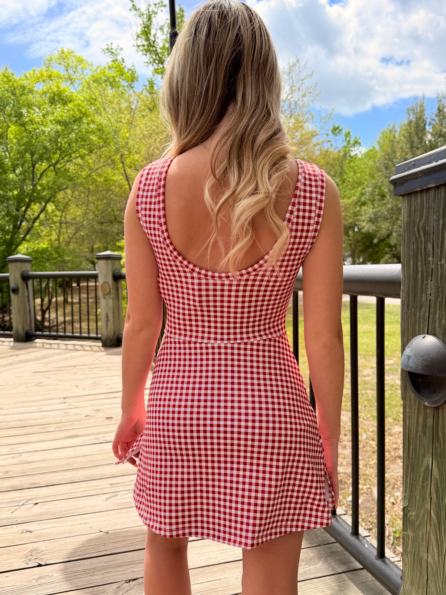 Gingham Print Red Romper Dress