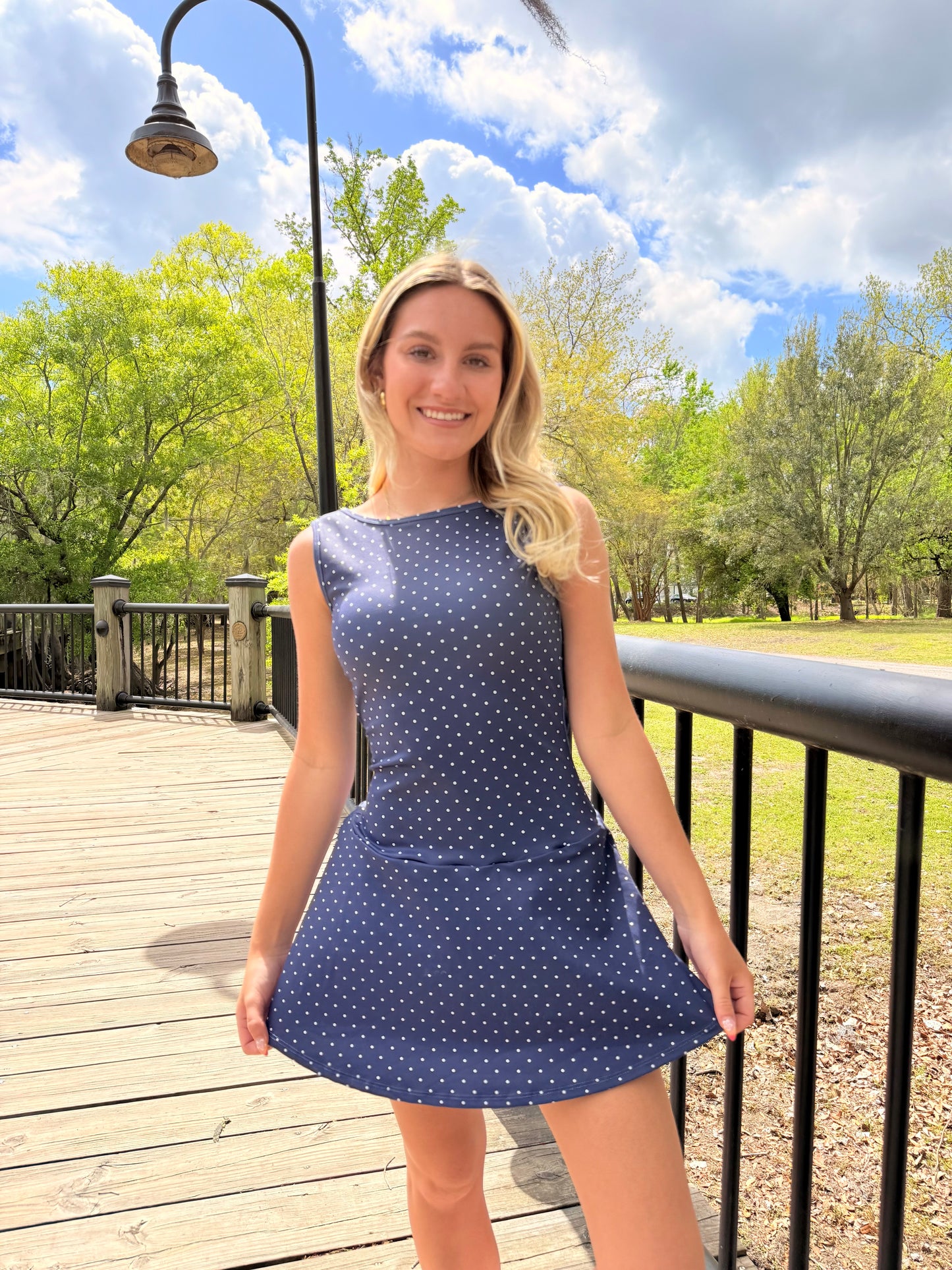 Navy Polka Dot Athletic Dress