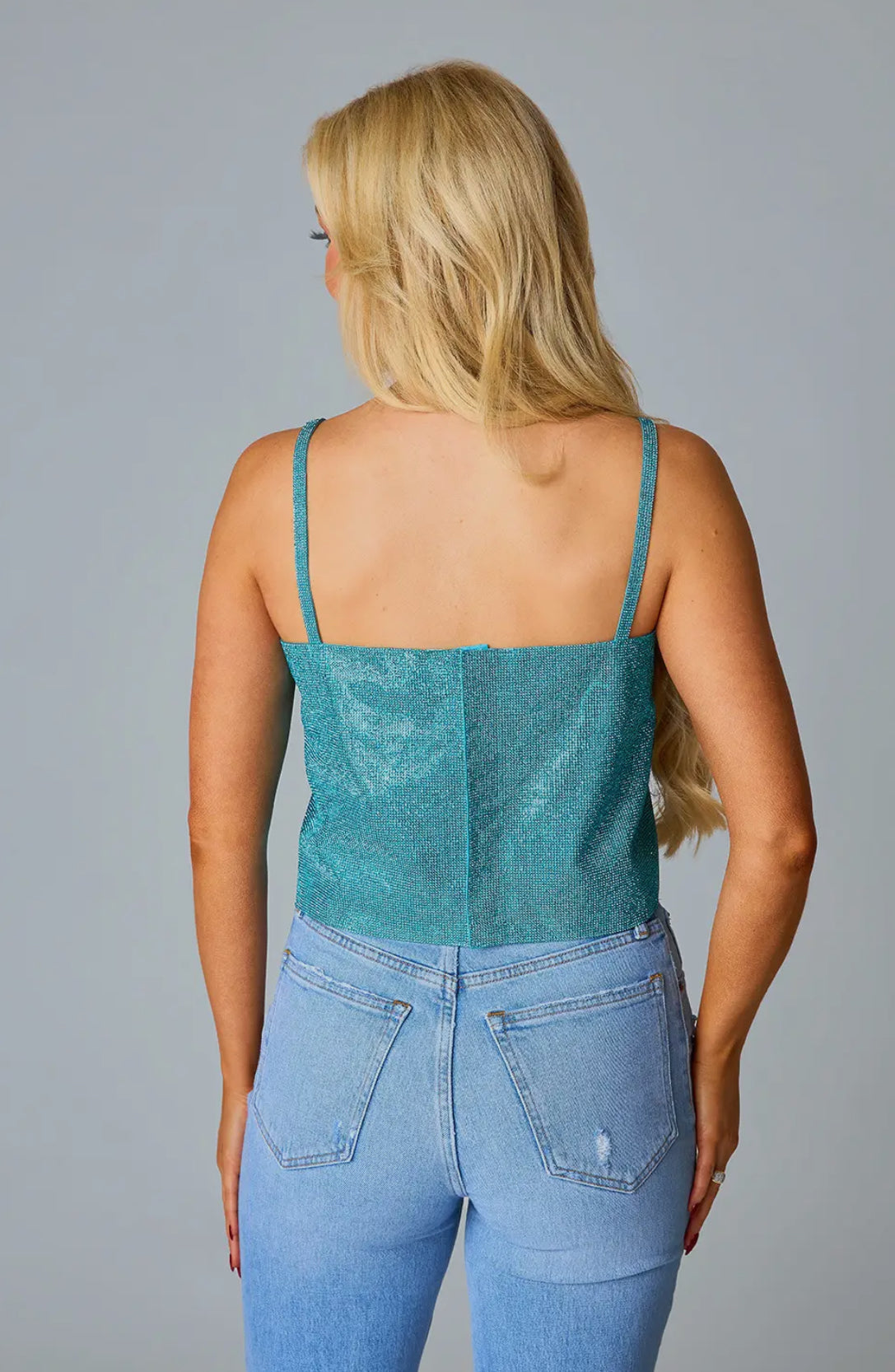 Teal Rhinestone Top