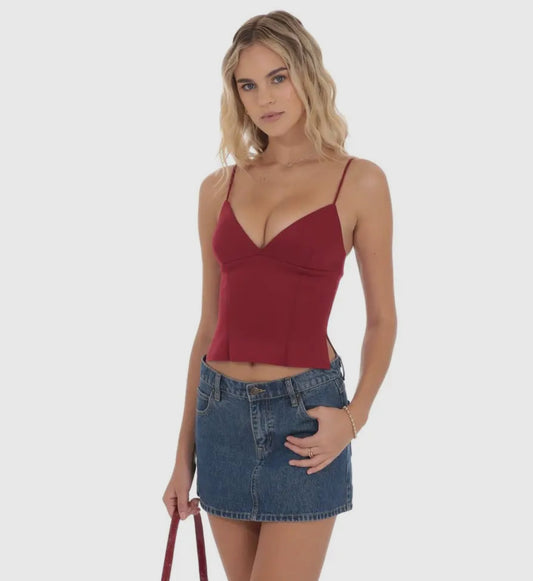 Maroon Side Slit Top